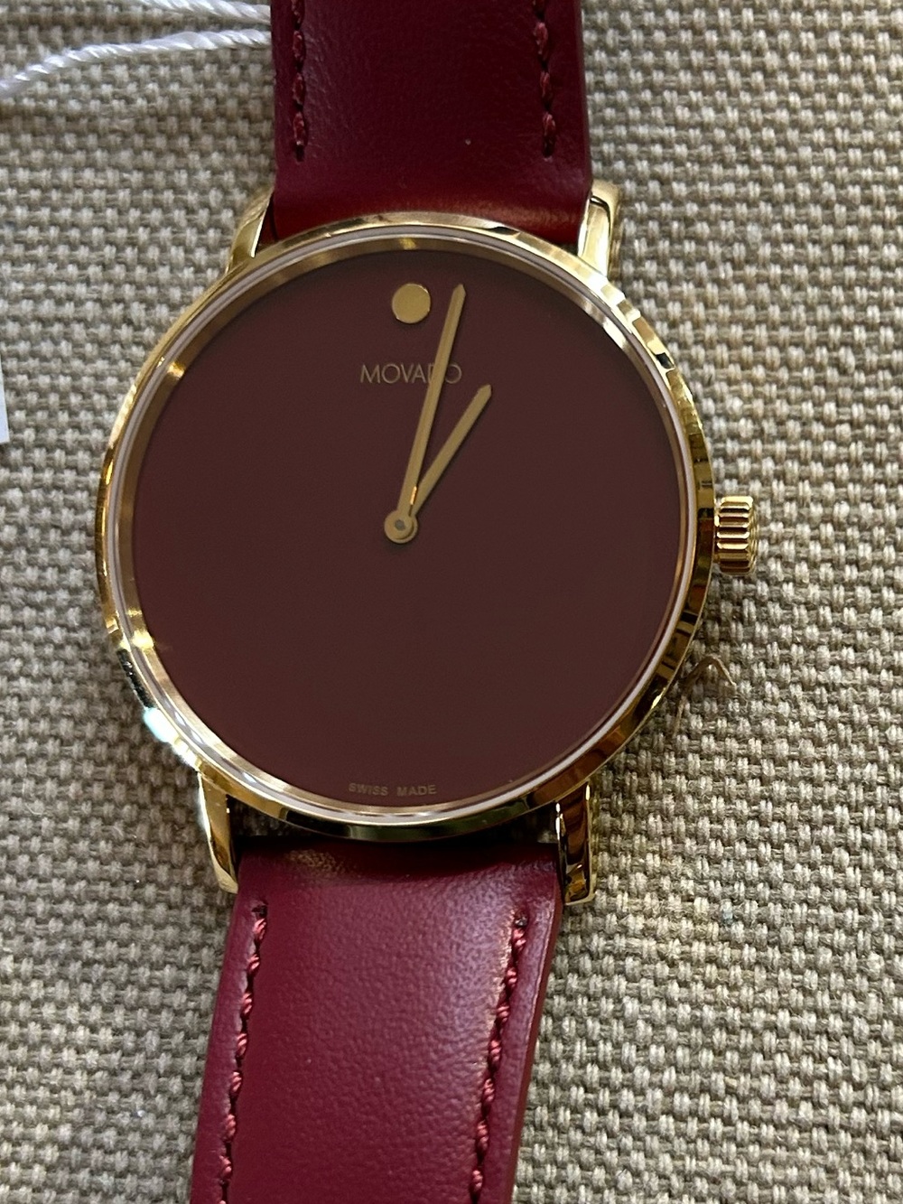 Movado Signiture Watch With 40mm Red Face & Red Leather Band